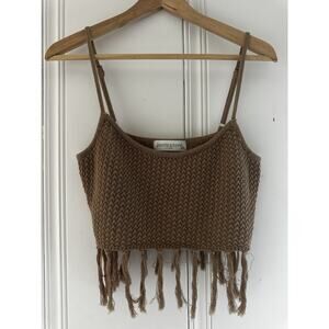 Crochet Fringe Crop Top Womens Medium Brown Boho Festival Western Cotton Tank